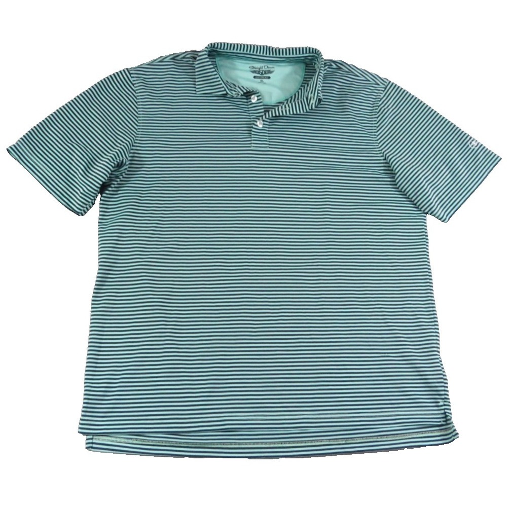 Straight Down Mens XL Green Striped Performance Golf Polo Shirt Moisture Wicking